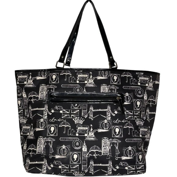 Lulu Guinness London Sights Beach Tote - Black/White - 20" w x 13" h x 5.5" d - Picture 4 of 13